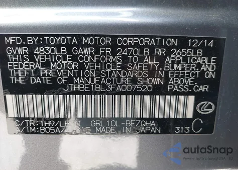 2015 Lexus Gs 350 Crafted Line from USA, damaged, VIN JTHBE1BL3FA007520
